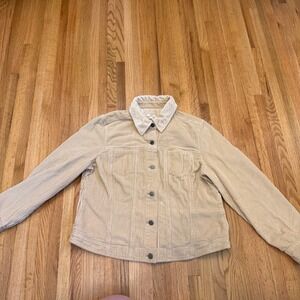 J.‎ Jill Beige Corduroy Button Front Jacket Velvet Collar Women's L 100% Cotton